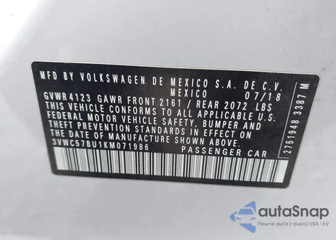 2019 Volkswagen Jetta 1.4T R-Line/1.4T S/1.4T Se из США, поврежденный, VIN 3VWC57BU1KM071986